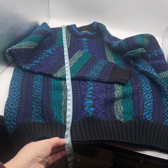 80s Expressions International Sweater Men Large Blue Chunky Grandpa Colorful X - Picture 3 of 10